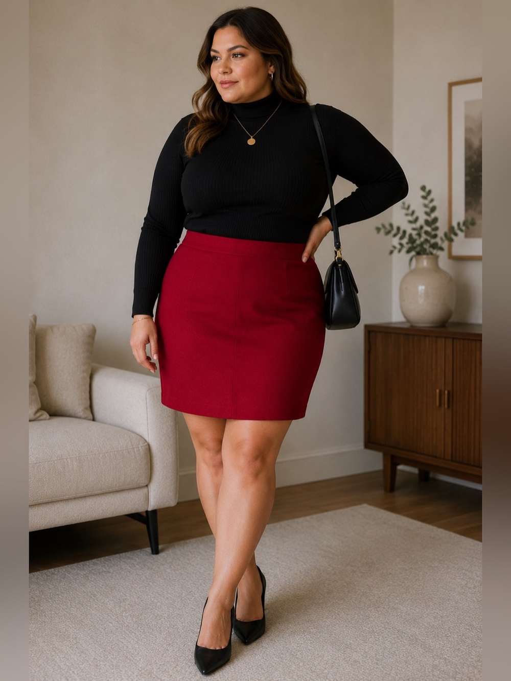 Banana Republic Red Mini Skirt Size 16 Cotton Blend Back Slit Career Office